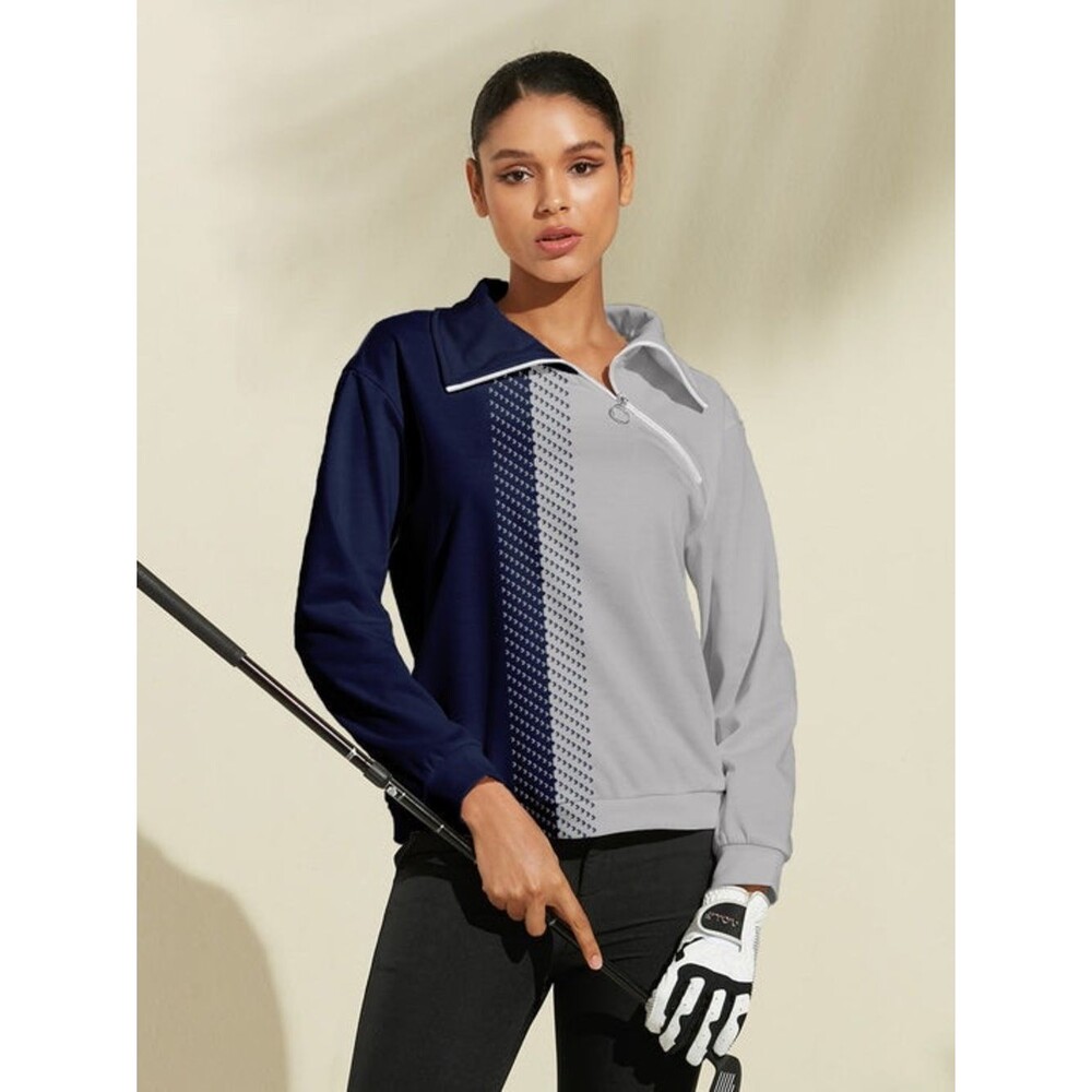 Acegolfs Women’s Small UPF 50+ Quarter Zip Golf Pullover Navy White NWT